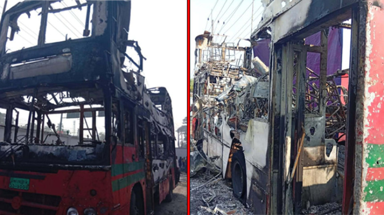 নোবিপ্রবি শিক্ষার্থীবাহী তিনটি বিআরটিসি বাসে আগুন