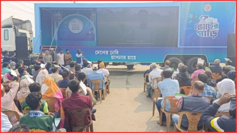 জামালপুরে ভোটের গাড়ির প্রচারণা