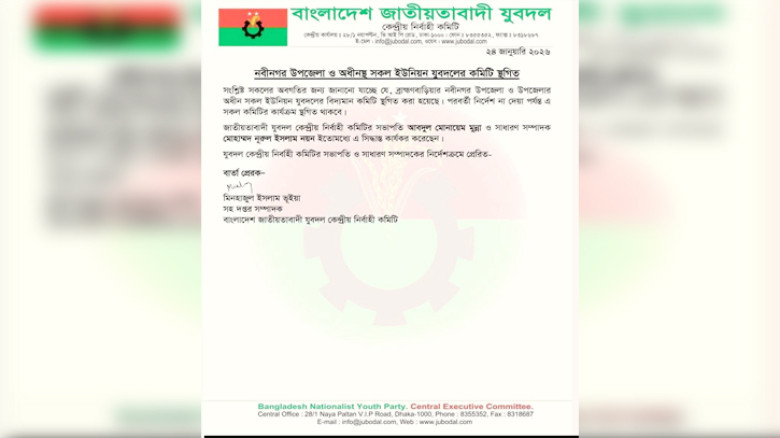 নবীনগর উপজেলা ও সকল ইউনিয়ন যুবদলের কমিটি স্থগিত