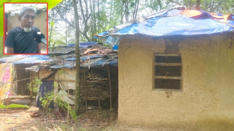 ভাঙা কুড়েঘরে বৃষ্টি হলেই বাড়ে আতঙ্ক: সহায়তার আশ্বাস ইউপি চেয়ারম্যানের