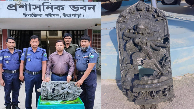 সিরাজগঞ্জে পুকুর খননে মিলল কষ্টিপাথরের বিষ্ণু মূর্তি