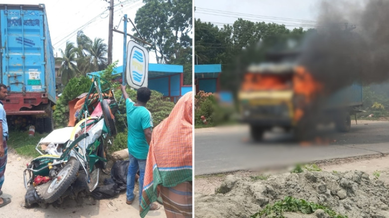 যশোরে সড়ক দুর্ঘটনায় শিশুসহ ৪ নিহত, আহত ১; কাভার্ড ভ্যানে ক্ষুব্ধ জনতার আগুন