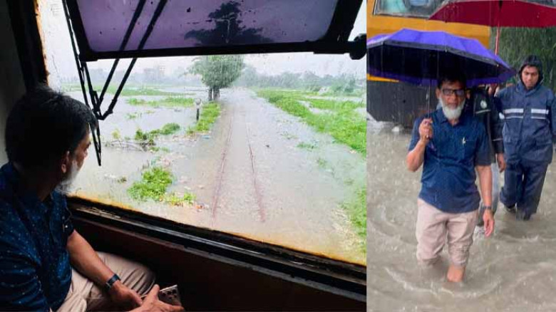 বর্ষায় ডুবেছে রেললাইন, বন্ধ কক্সবাজার ট্রেন, পরিদর্শন করেছেন প্রতিমন্ত্রী হাবিবুর রশিদ